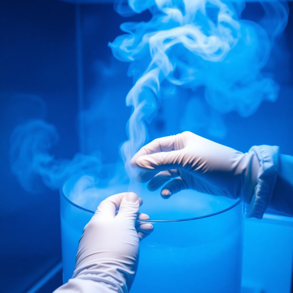 Cryogenic vitrification lab with liquid-nitrogen vapour, embryology preservation