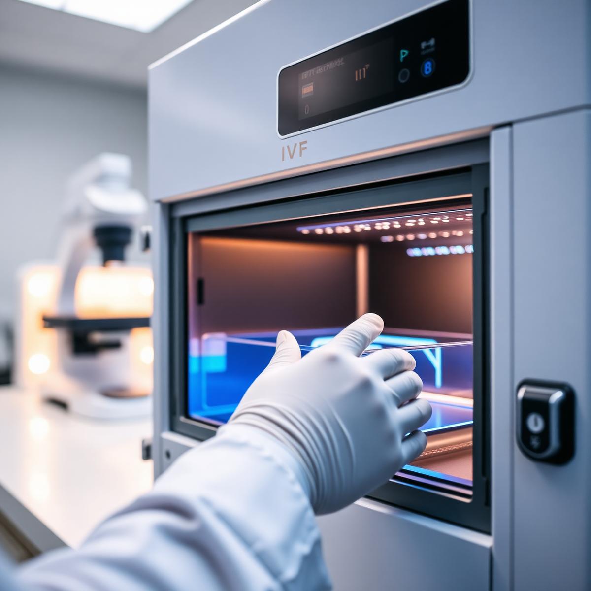 Embryologist working with a petri dish in the Global IVF laboratory